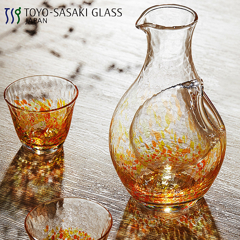日本进口佐佐木手工玻璃小花茶杯一口云吞白酒烈清酒杯冰酒壶套装