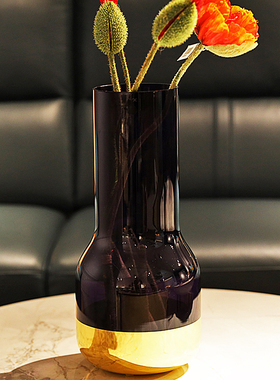 土耳其进口Nude水晶玻璃花瓶客厅创意描金插花器样板房摆件装饰品