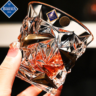 捷克进口水晶玻璃描金威士忌洋酒杯调鸡尾酒杯果汁饮料奶牛水杯子