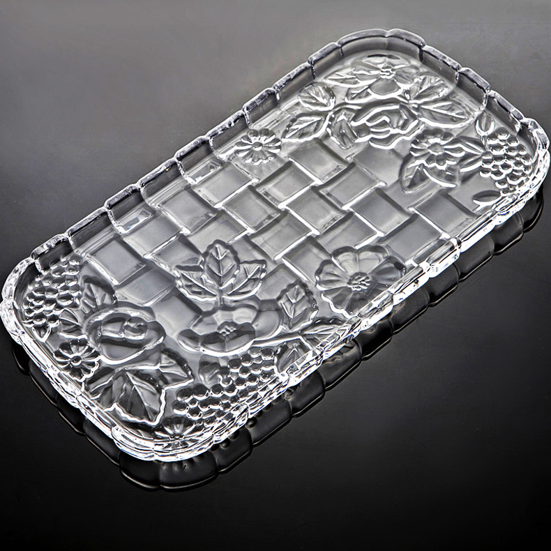 水晶玻璃 欧式创意长方形玻璃托盘 茶盘客厅干果盘 水果盘子