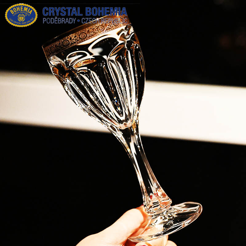 捷克进口BOHEMIA 水晶玻璃手工描金高端酒杯香槟杯红酒杯高脚杯子