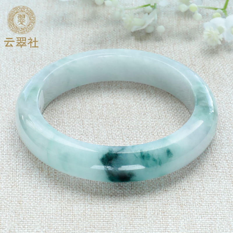 天然缅甸老坑a货翡翠飘花玉手镯
