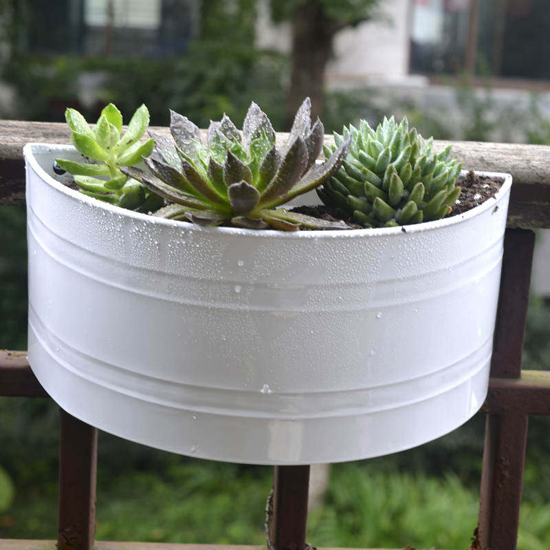 出口铁制半椭圆花盆阳台窗台悬挂式花盆半圆挂架盆多肉盆育苗盆