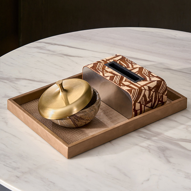 美拉德风格蜥蜴皮革长方形托盘收纳储物盘摆件高级感软装布置搭配