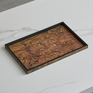 栖物Art老钱风中式长方形托盘样板间玄关宋式美学收纳茶盘装饰品