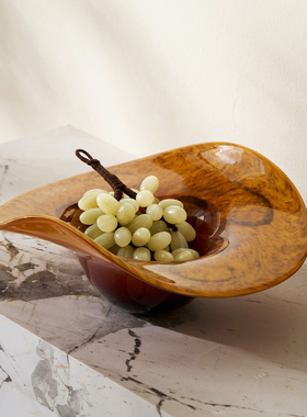 琥珀色艺术感玻璃果盘摆件装饰盘