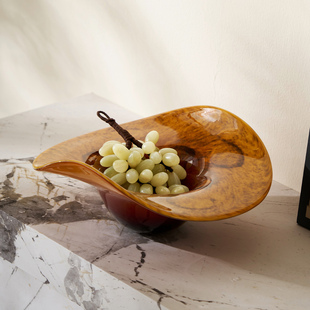 栖物Art琥珀色艺术感玻璃果盘轻奢家居软装摆件创意收纳装饰神器