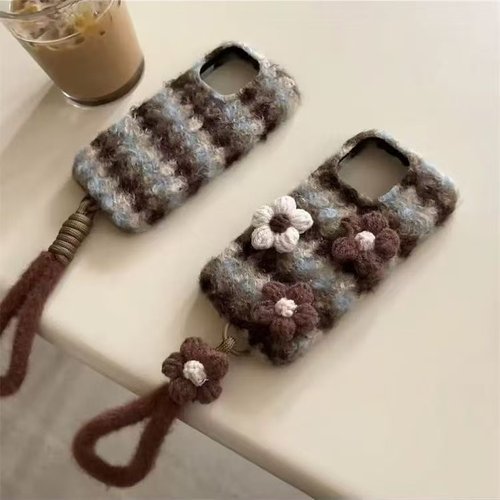 抖音同款pura80针织花mate60pro+适用p70华为100荣耀400pro/90gt/300毛绒手机壳60x畅享80条纹50plus畅玩x70