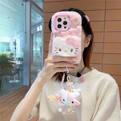 网红适用华为nova13pro毛绒小众12/11/9se手机壳magic6pro/5/4/3手链条荣耀play8T/7t/6C/5t冬x60i凯蒂猫x60