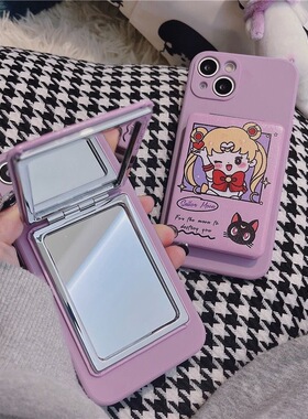 ins美少女15pro适用iPhone14promax化妆镜手机壳16萌13苹果14plus卡通1+13/12/11一加ace3pro/2V兔子10软5pro