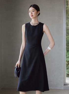 艾尚臣轻熟优雅风无袖A字黑色连衣裙女夏通勤A字背心裙高级感气质