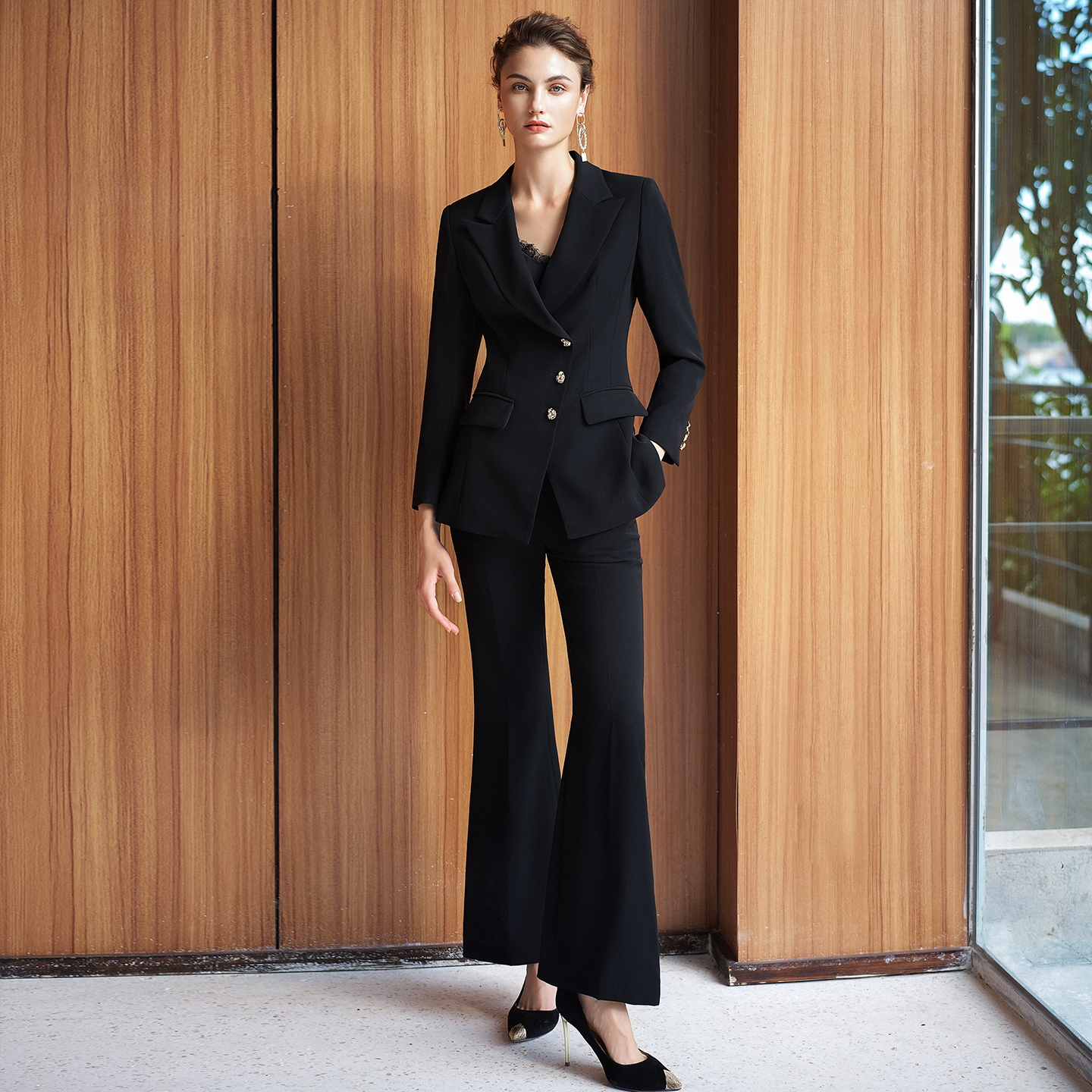 艾尚臣黑色西装套装女轻熟职业装