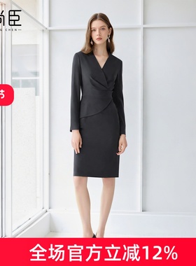 艾尚臣灰色西装连衣裙女秋季气质轻熟风西装裙高级感正式场合裙子