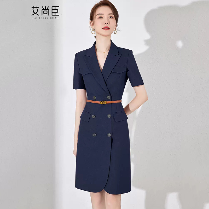 时尚收腰连衣裙女新款夏季薄款西装裙高端气质休闲职业工作服裙子