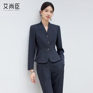 艾尚臣新款高级感青灰色西装时尚气质酒店经理接待西装套装两件套