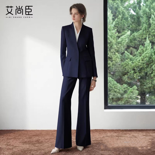 艾尚臣藏青高级感职场西装套装女