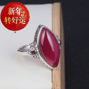 几何形指环s925纯银女活口调节饰 天然红刚玉戒指时尚 新年转运