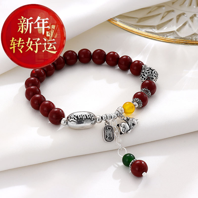 天然南红玛瑙手串s925银手链女本