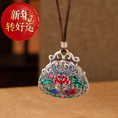 S999烧蓝莲花鸳鸯吉祥如意吊坠女