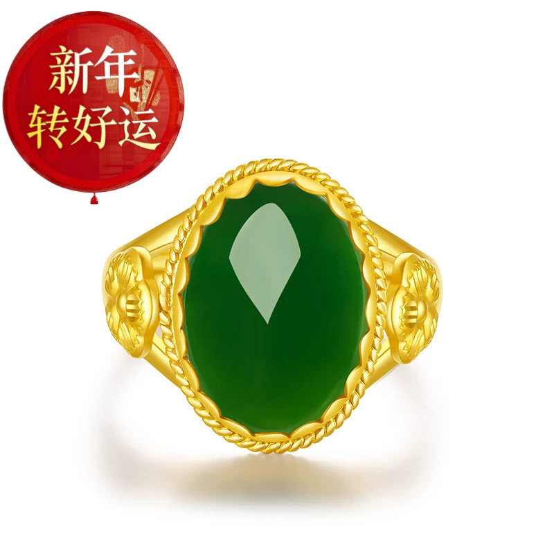 【新年转运】天然和田碧玉戒指s925银金镶玉绿玉髓戒指民族风
