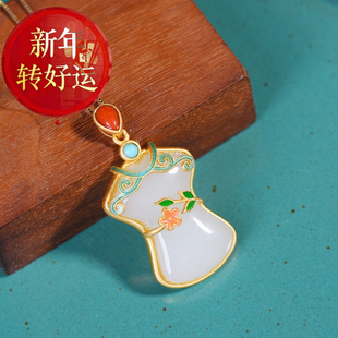 【新年转运】白玉梅花旗袍复古个性银饰沙金吊坠项链古典宫延优雅