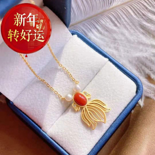 白色送 天然石头可爱满肉鱼儿吊坠国风气质鱼眼女士款 新年转运