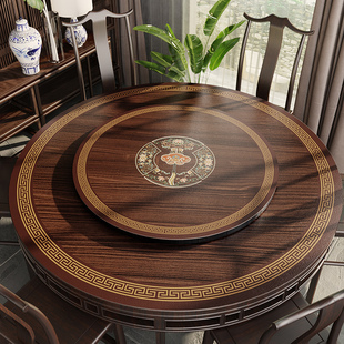 新中式圆桌垫皮革圆形桌布防水防油免洗防烫圆桌桌布双层带转盘的
