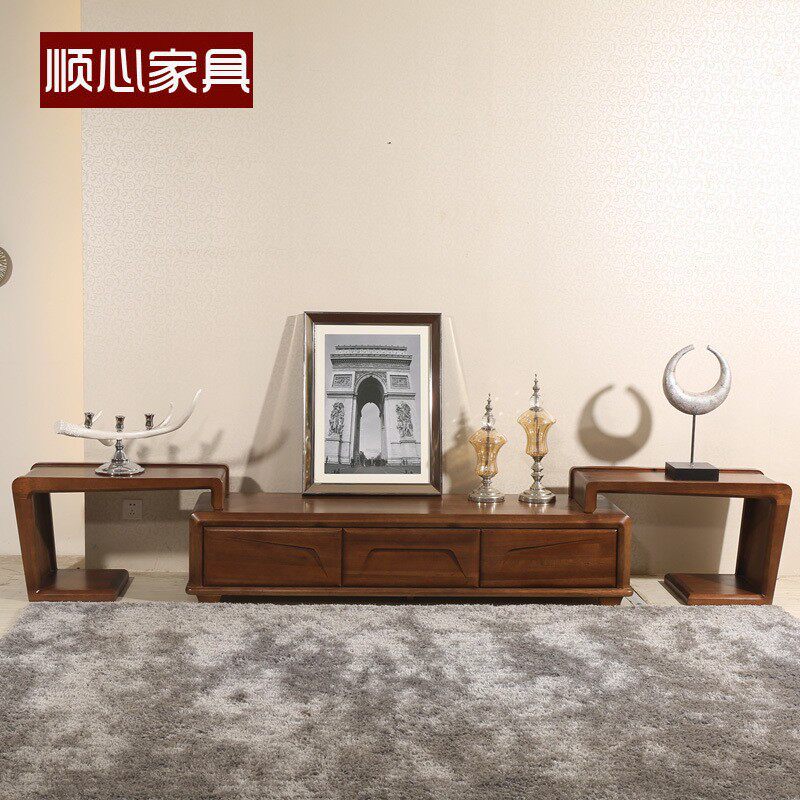 现代中式纯胡桃楸木电视柜实木地柜客厅低柜新款组合厅柜