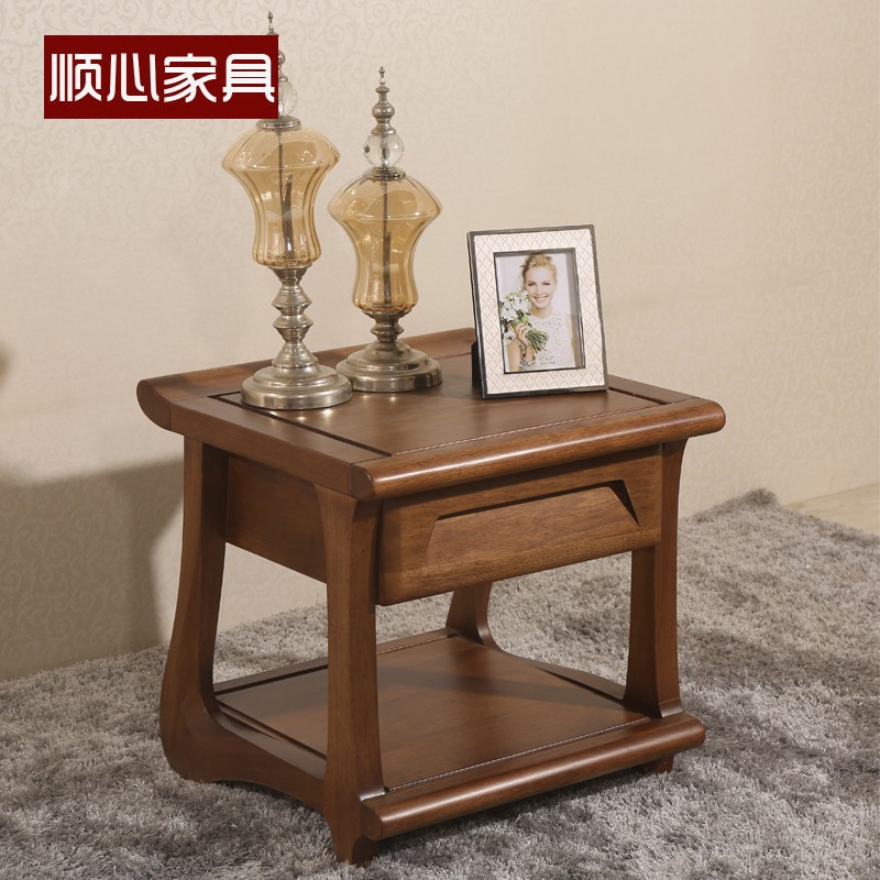 顺心家具实木边几客厅小方几茶桌胡桃楸木电话桌会客带抽屉小茶桌