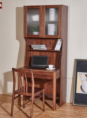 顺心家具实木书桌书架一体桌子方形卧室家用学生书桌书柜一体靠墙