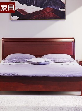 顺心家具全实木水曲柳双人床现代中式气压床1.8米床储物高箱床