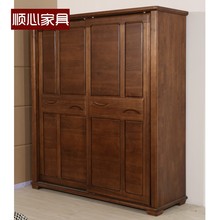 实木推拉门整体大衣橱卧室双趟门移门木质衣柜纯胡桃楸木家具