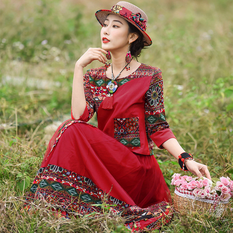 胖mm碎花连衣裙春夏大码胖女人显瘦棉麻大摆复古中国民族风裙子