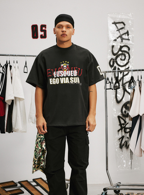 EU/EUSOUEU 2025SS水洗做旧复古05标语美式字母印花情侣T恤短袖