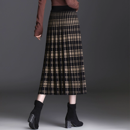 Длинная зимняя трикотажная демисезонная юбка в складку, в корейском стиле, плиссированная юбка