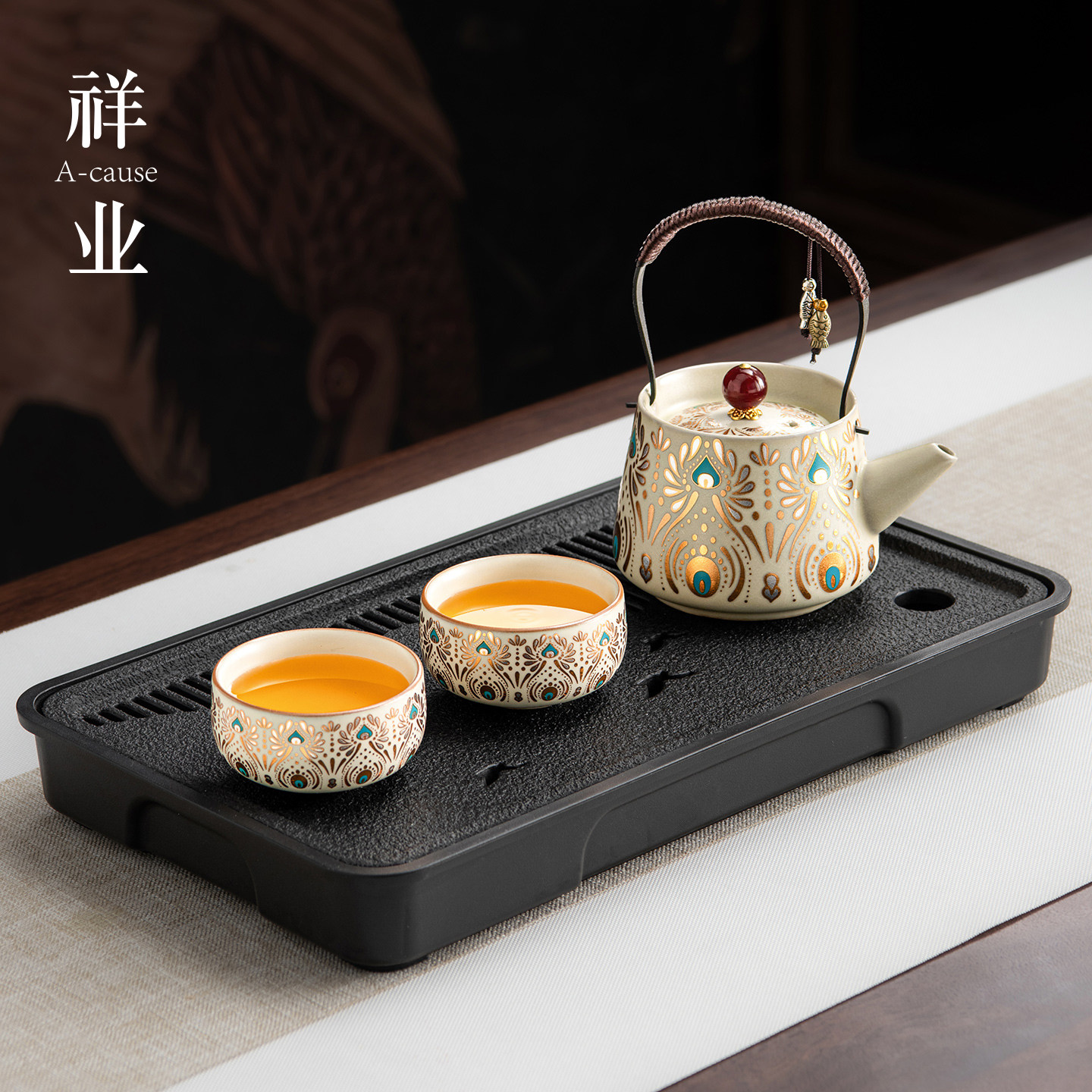 敦煌风茶具套装一壶二杯一人饮女士宿舍高颜值陶瓷泡茶壶功夫茶杯