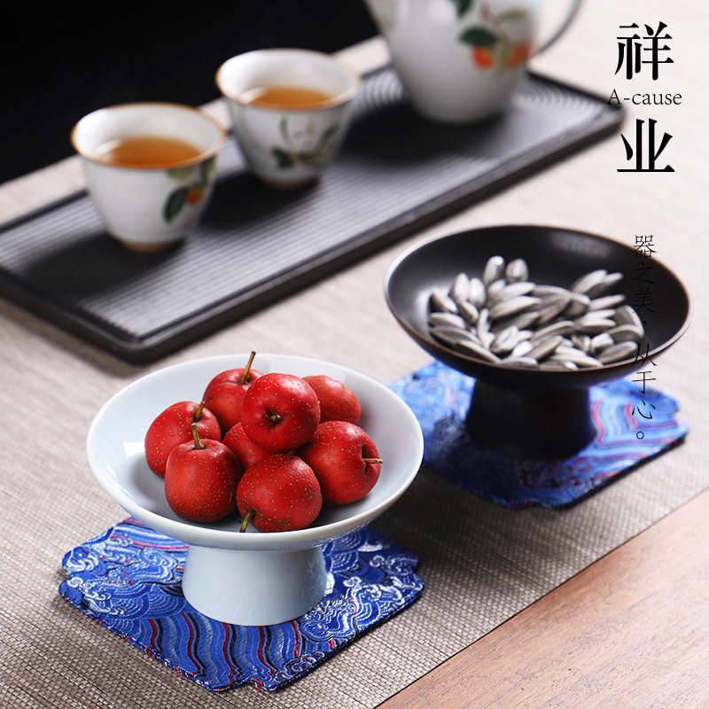 祥业果盘复古陶瓷家用点心零食高脚茶点盘茶具配件托盘中式坚果碟|msdalam kategori pinggan mangkuk, pinggan mangkuk, mangkuk buah-buahan/plat buah-buahan/bakul buah-buahan - dari Buy2taobao.com untuk memberikan perkhidmatan ejen Taobao profesional membeli