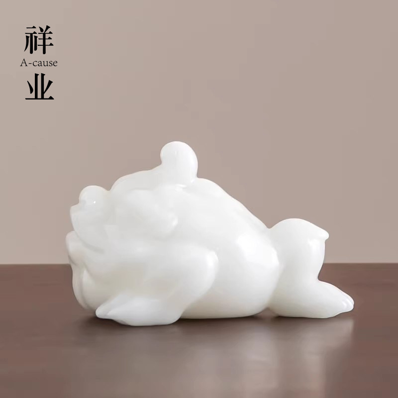 璞玉冰种羊脂玉瓷金蟾茶宠小摆件茶台桌面高端精品可爱茶玩礼盒装