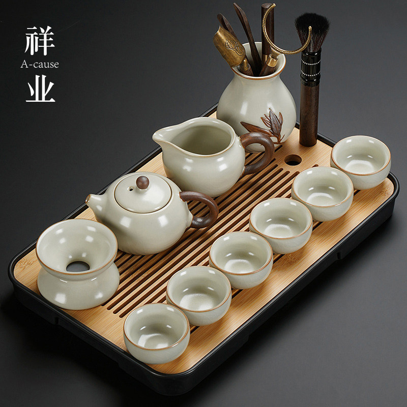 祥业米黄汝窑功夫茶具套组家用轻奢高档中式陶瓷茶壶盖碗茶杯茶盘图片