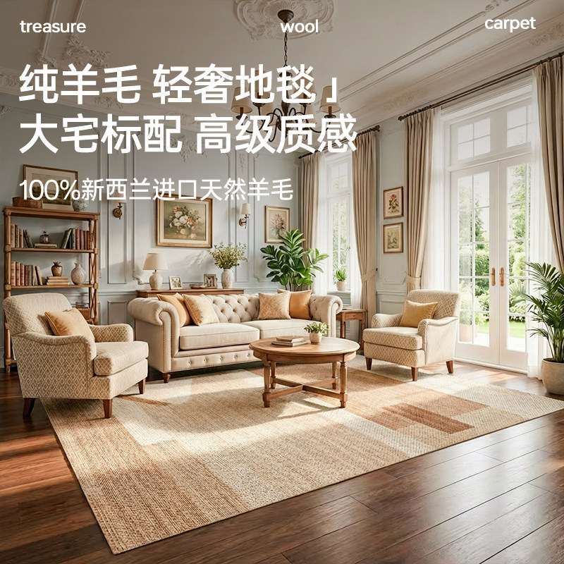 高端100纯羊毛地毯客厅复古中古法式极简轻奢高级卧室沙发茶几用