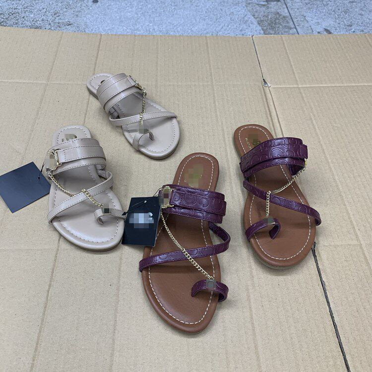 外贸原单女鞋新款爆款时尚外穿百搭代扣夹趾平底拖鞋