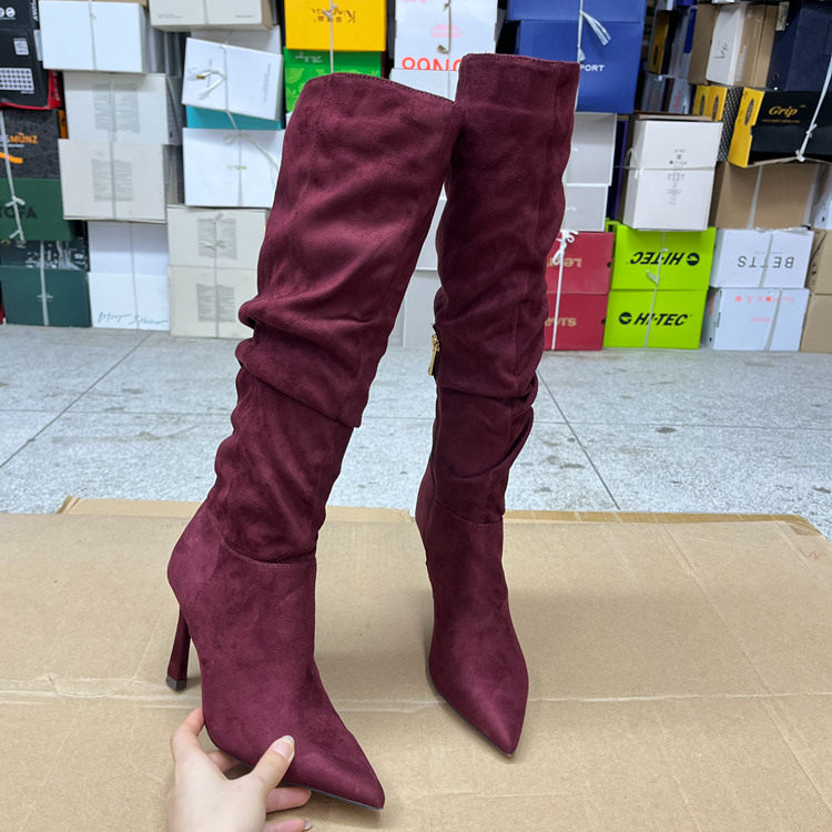 尖头细跟显瘦百搭堆堆长靴女款