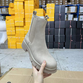 Lady Shoes外贸原单圆头厚底粗跟带钻短靴加绒简约舒适百搭侧拉链