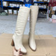 长筒靴 尖头纯色粗跟套筒时装 Lady Shoes外贸原单女靴真皮微瑕时尚