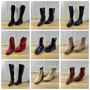 圆头粗跟侧拉链时装 Lady 短靴 时尚 独码 Shoes外贸原单杂款 38码