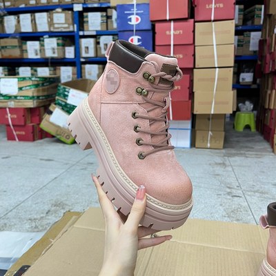 厚底粗跟圆头纯色系带时尚短靴