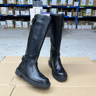 舒适百搭 新款 Lady Shoes外贸原单圆头厚底粗跟皮带扣长靴简约时尚