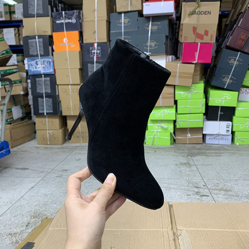 福利圆头纯色侧拉链细高跟短靴
