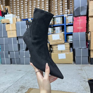 外贸原单尖头细跟短靴微瑕简约时尚 气质百搭舒适日常外穿靴子 新款