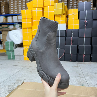 圆头纯色粗跟厚底时装 Lady 时尚 外贸原单女靴新款 套筒短靴 Shoes